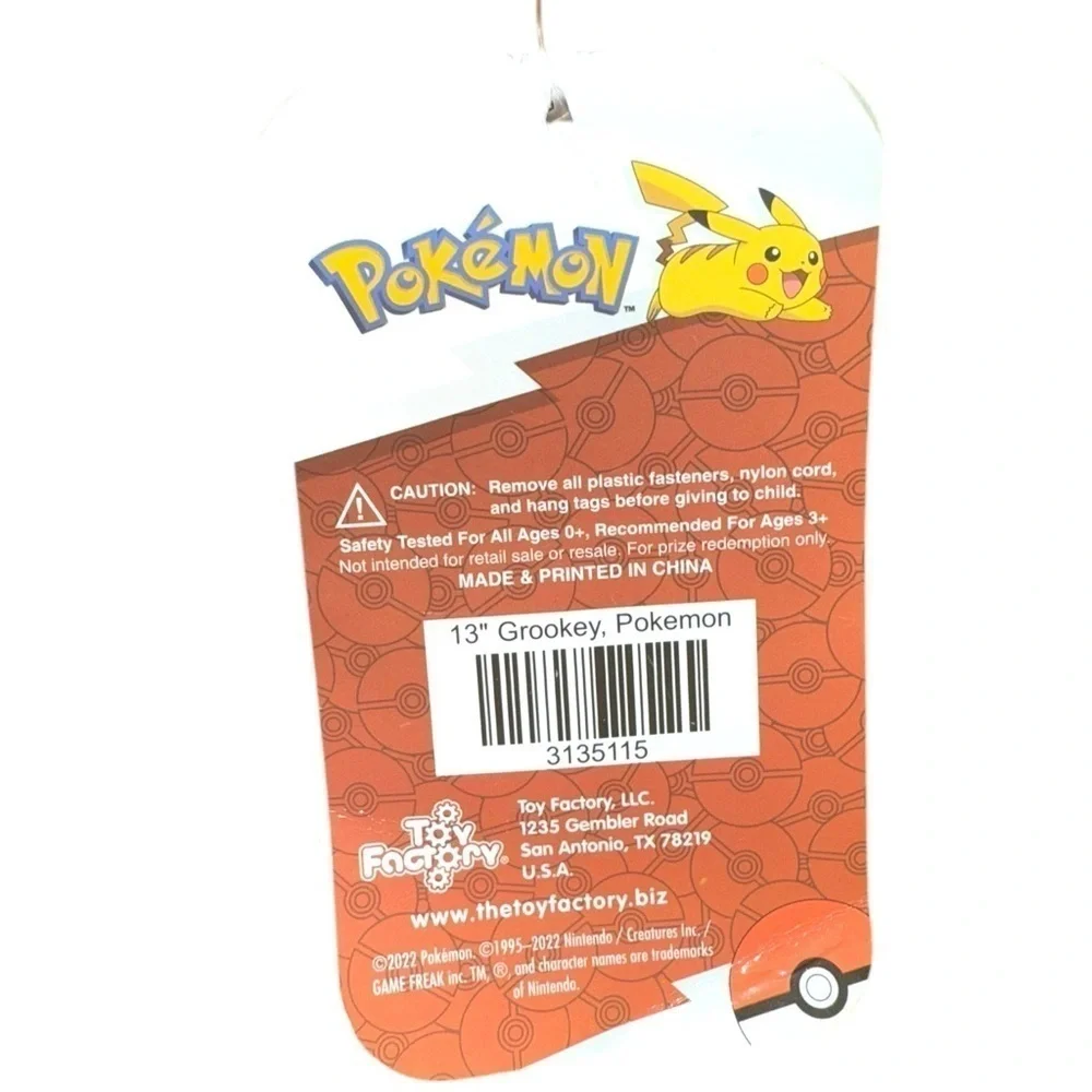 Pokemon Official GROOKEY Plush Character The Toy Factory. Tags on.
